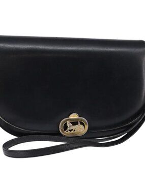 Authentic CELINE Horse Carriage Shoulder Bag Leather Navy Gold